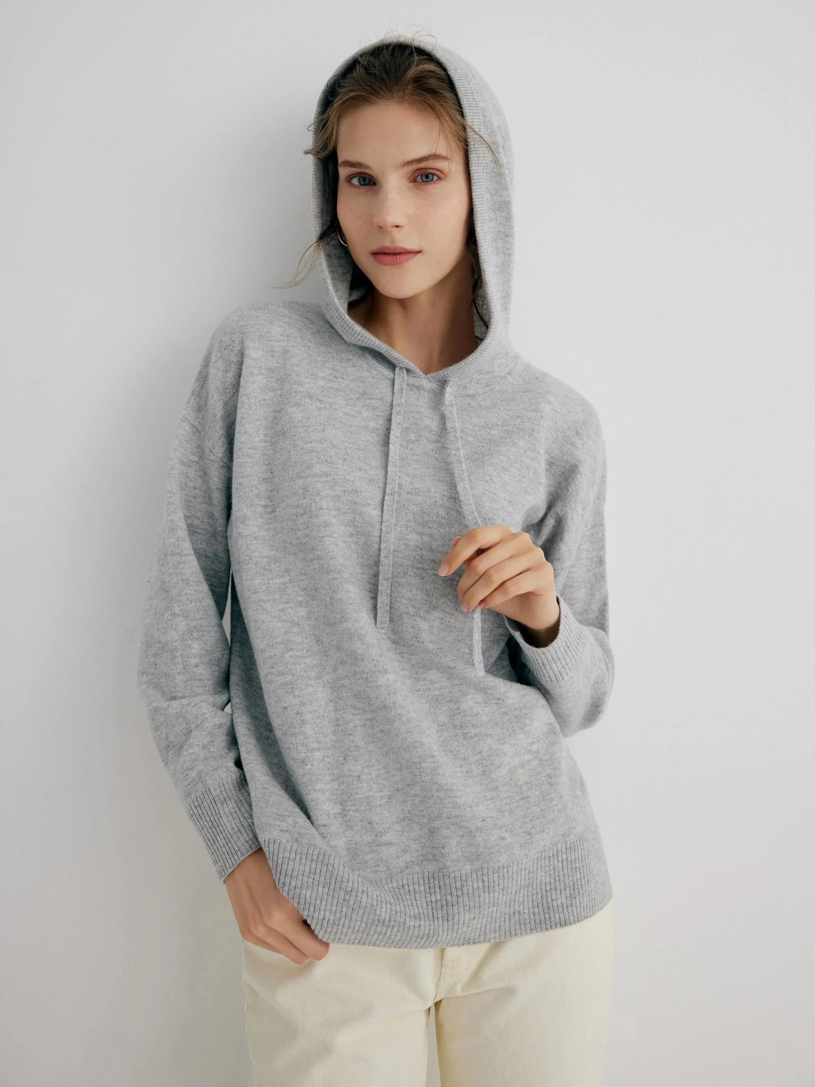 Alaia 100% Merino Wool Grey Relaxed Fit Hoodie