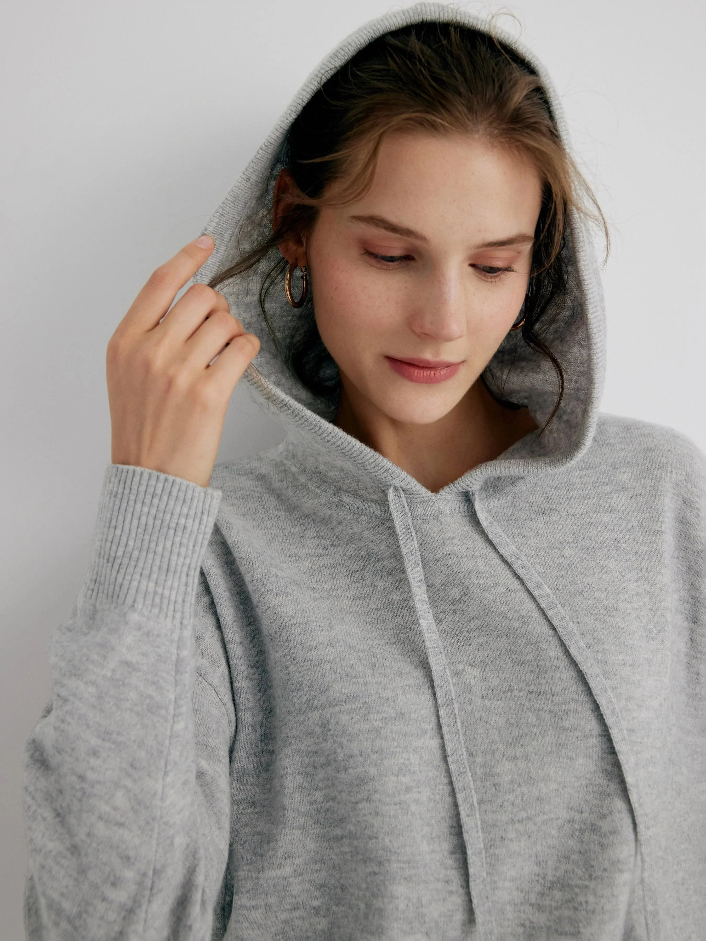 Alaia 100% Merino Wool Grey Relaxed Fit Hoodie