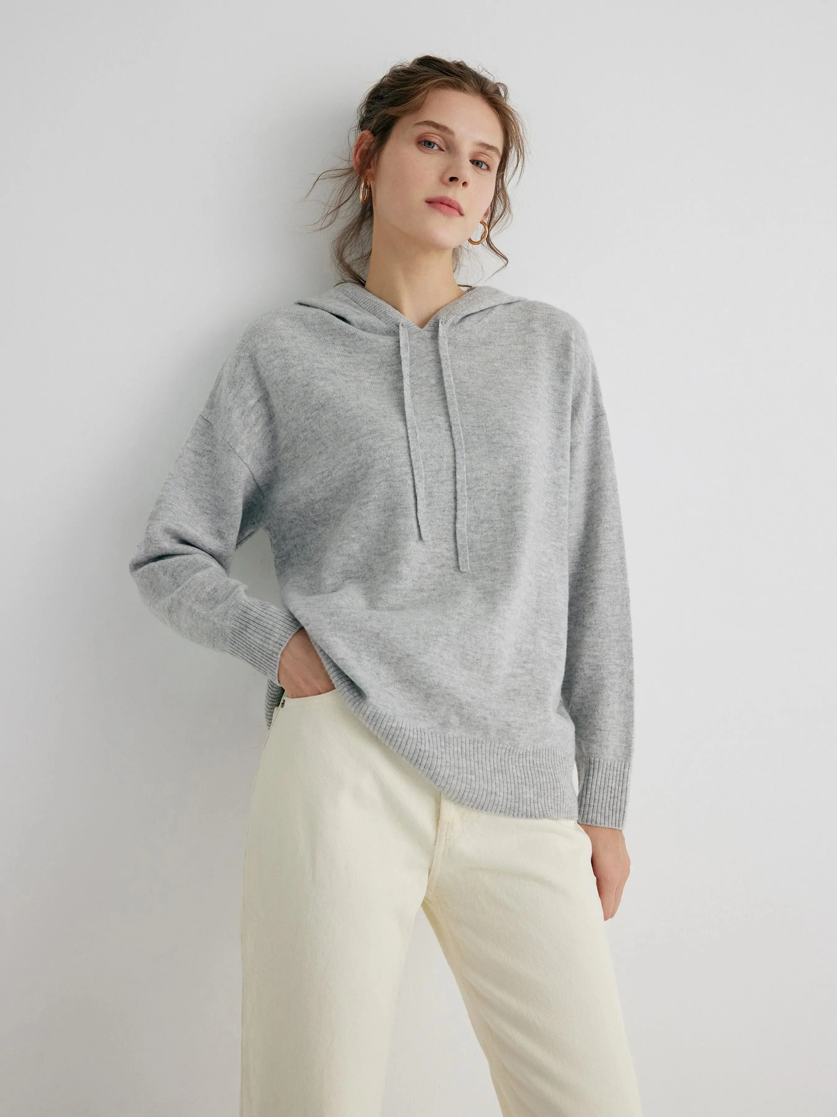 Alaia 100% Merino Wool Grey Relaxed Fit Hoodie