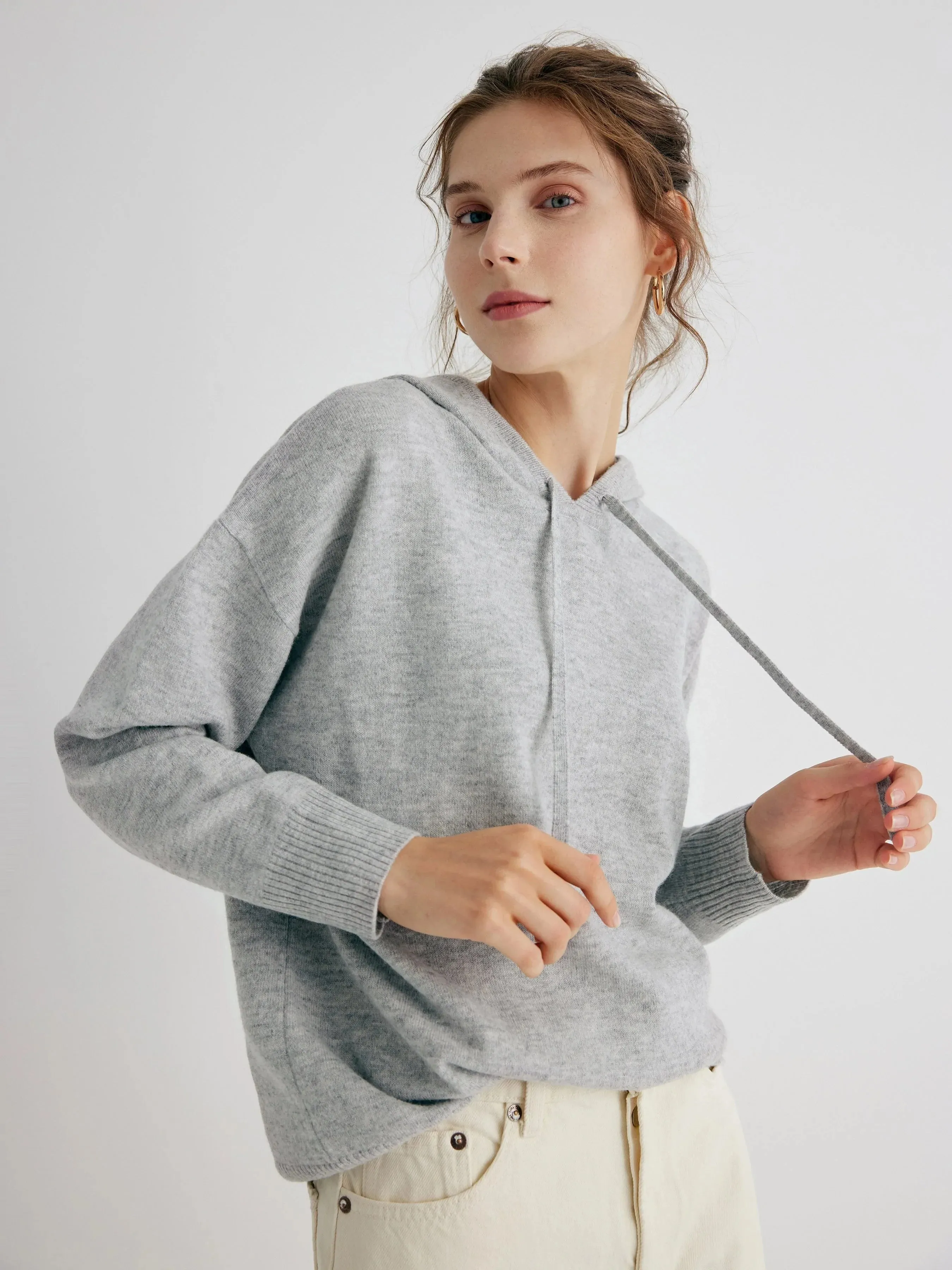 Alaia 100% Merino Wool Grey Relaxed Fit Hoodie