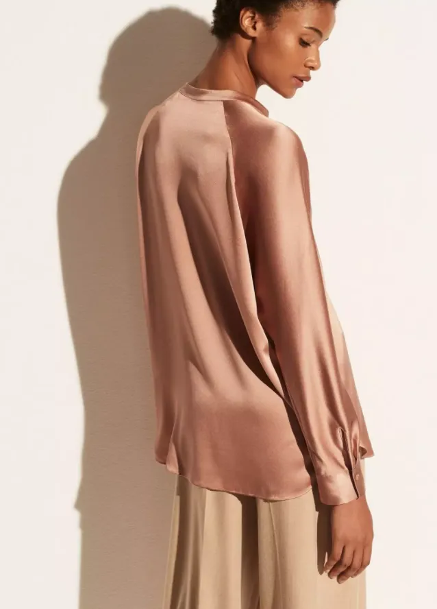 Band Collar Silk Blouse - Blush Cream