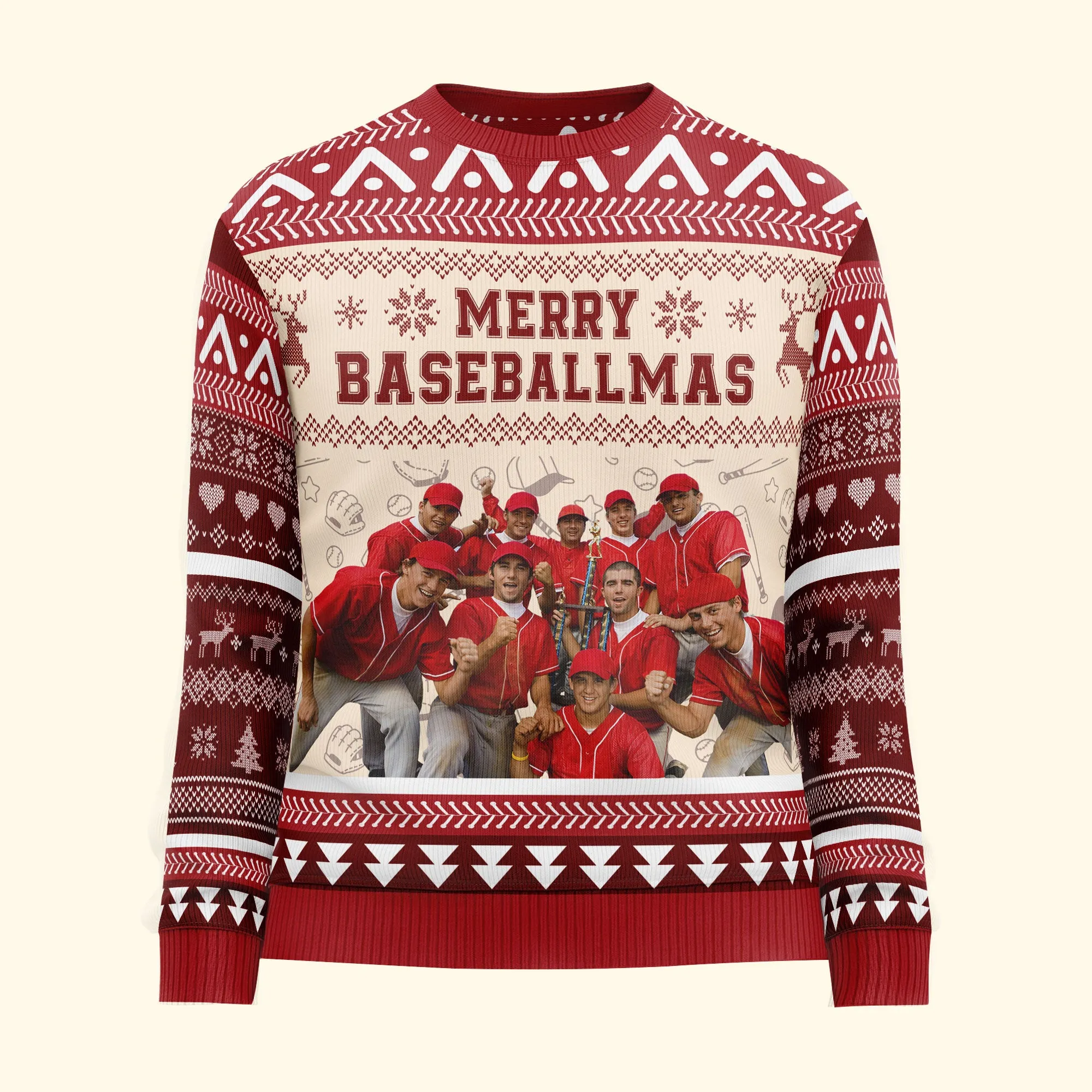 Baseball Team Merry Baseballmas - Personalized Photo Ugly Sweater