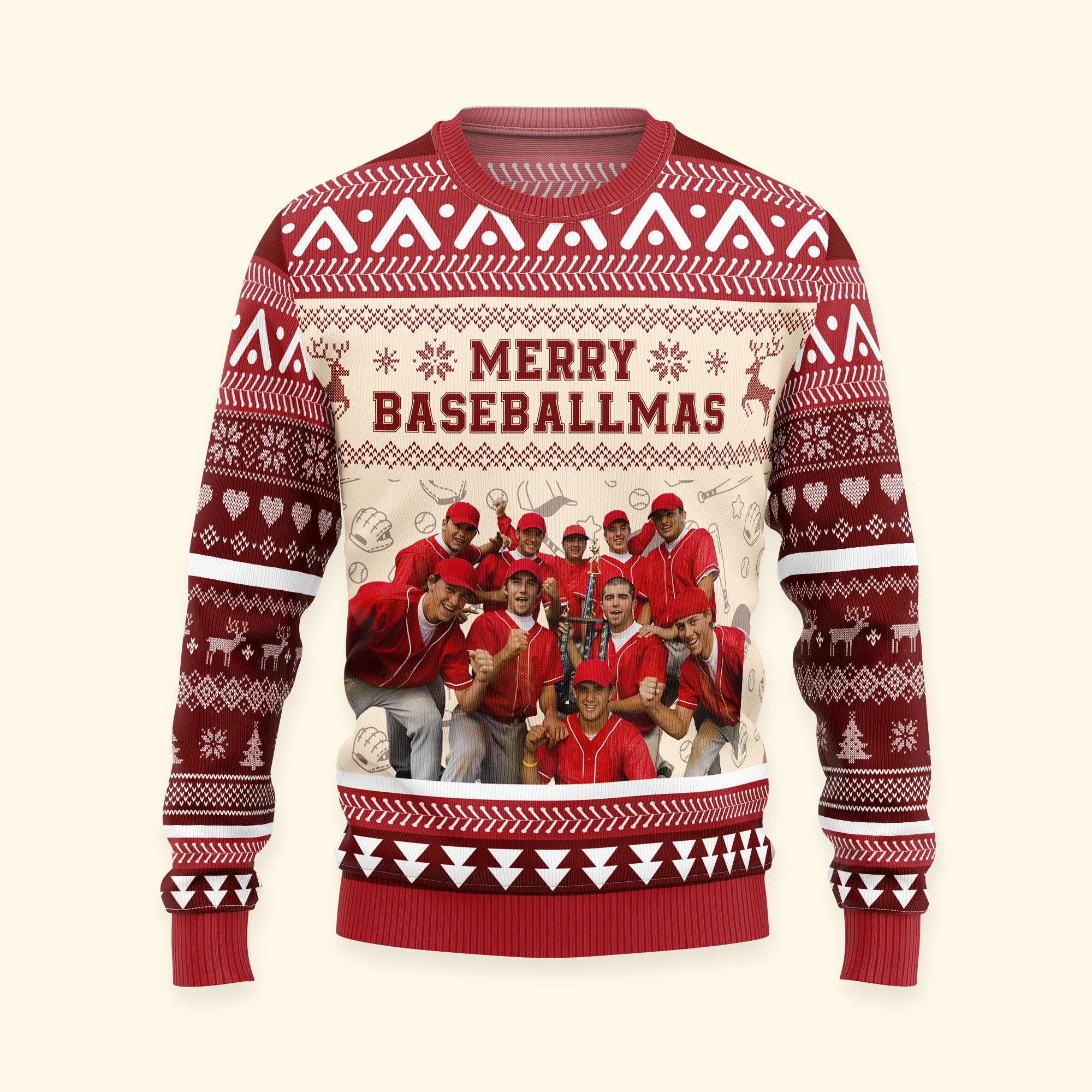 Baseball Team Merry Baseballmas - Personalized Photo Ugly Sweater