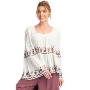 Bell Sleeve Embroidered Tiered Top