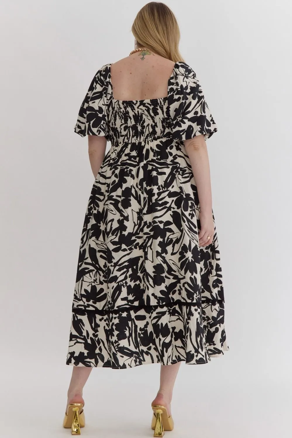 Black & White Abstract Midi Dress