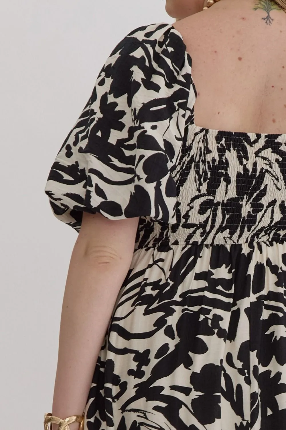 Black & White Abstract Midi Dress