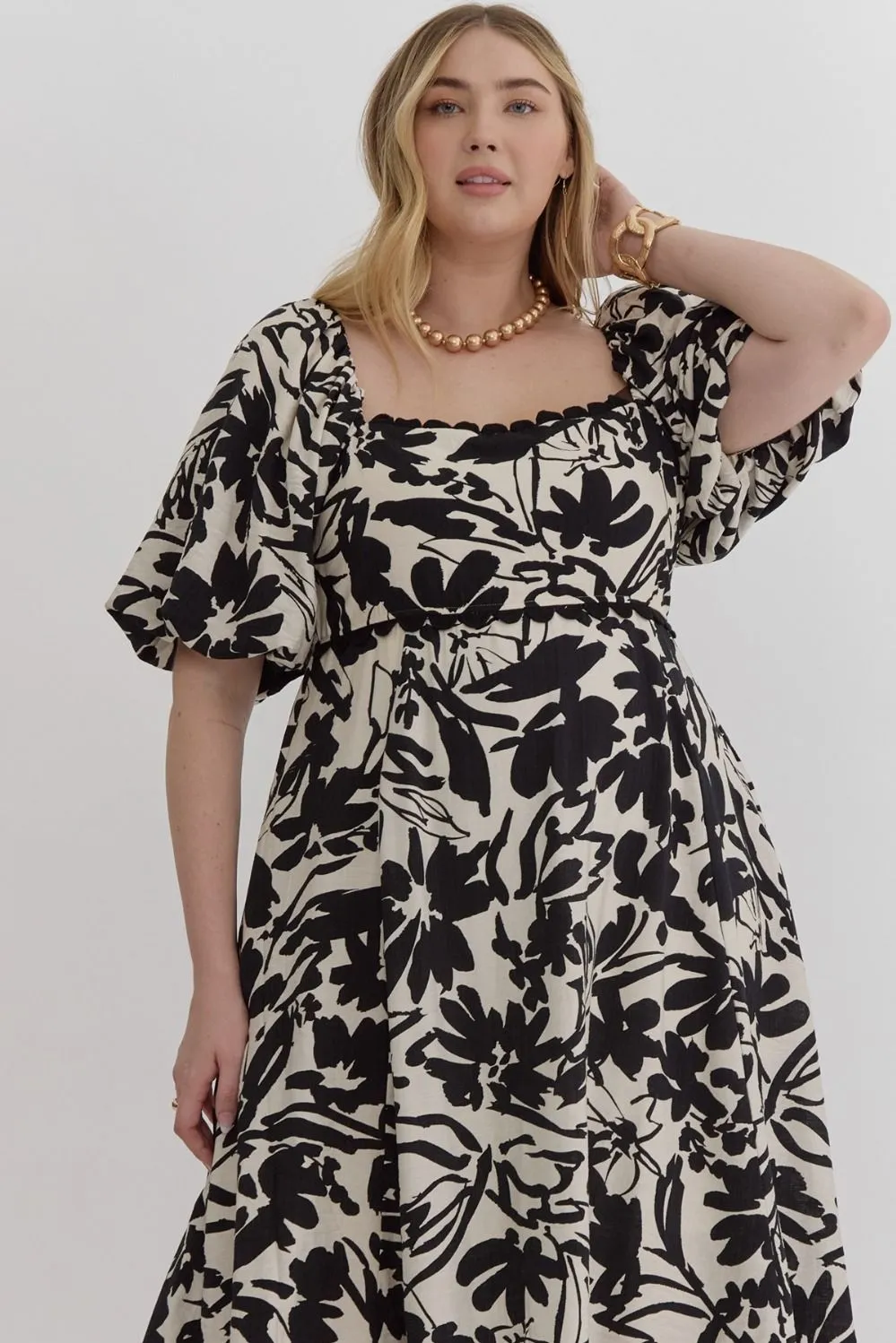 Black & White Abstract Midi Dress