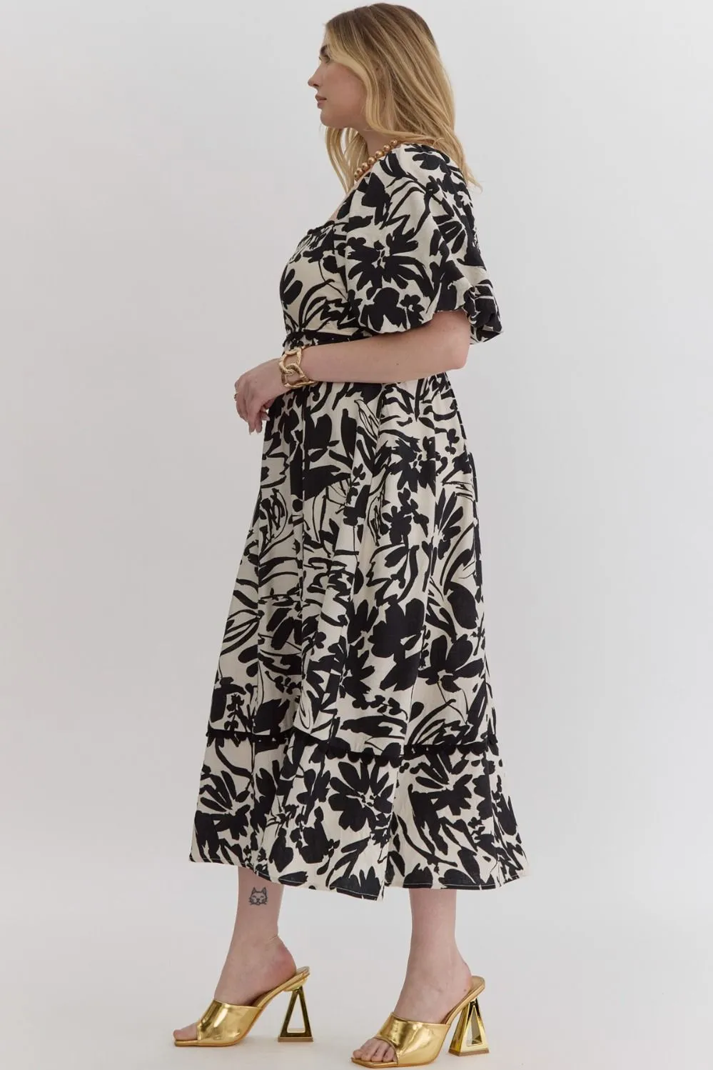 Black & White Abstract Midi Dress