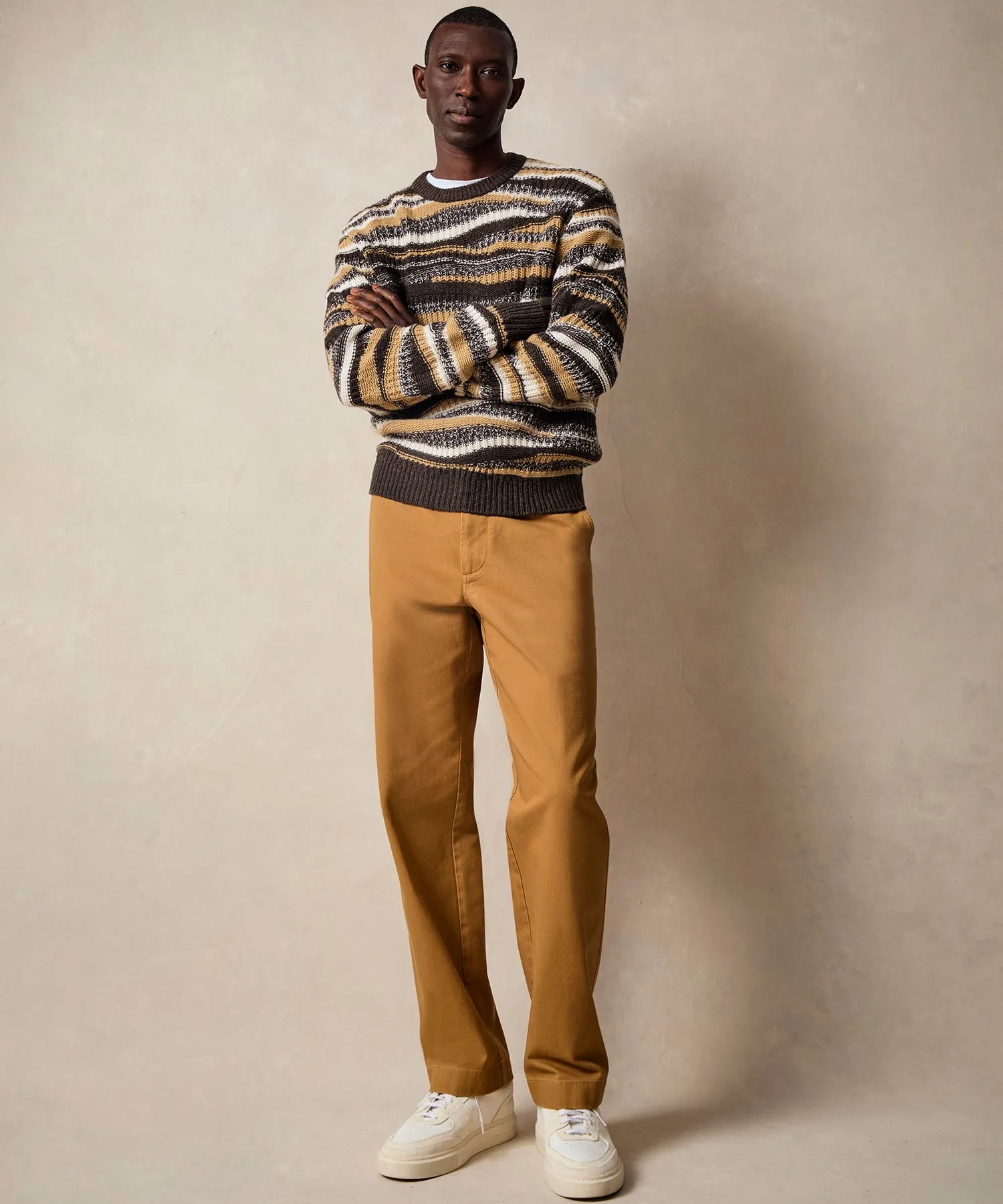 Broken Stitch Crewneck in Leather Brown