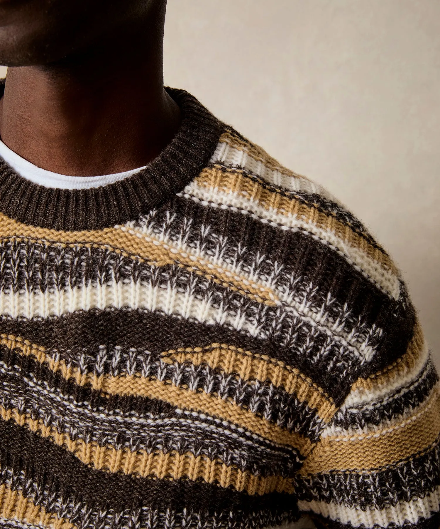 Broken Stitch Crewneck in Leather Brown