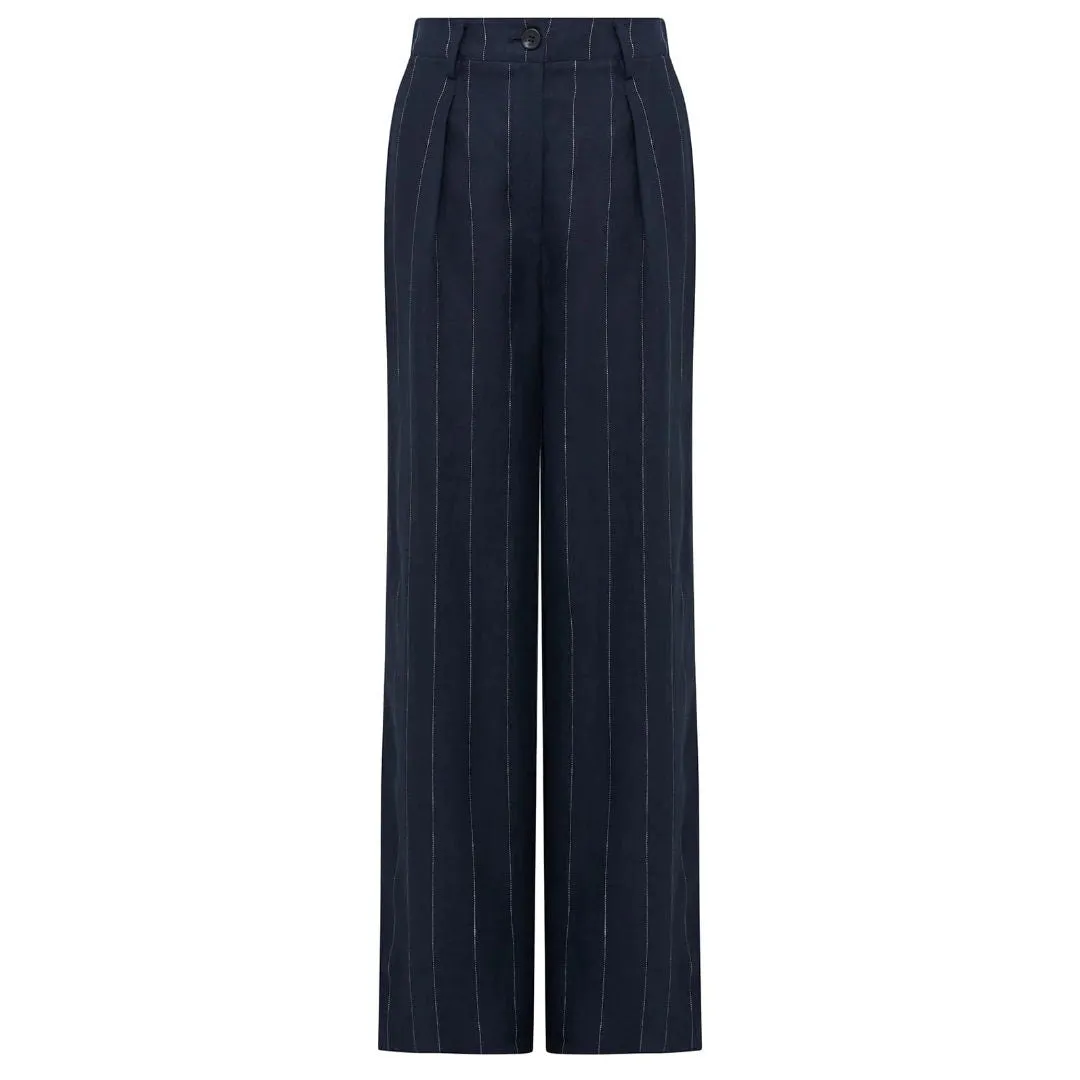 Cable | Freya Linen Pant | Navy Stripe