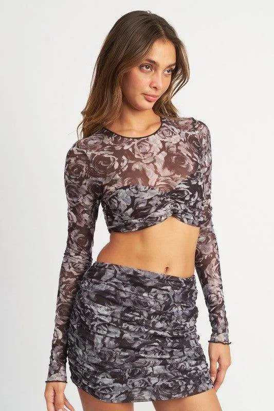 Crew Neck Ruched Crop Top