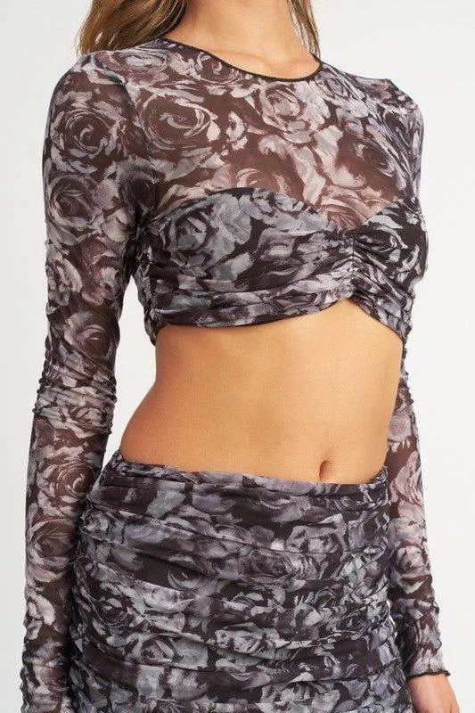 Crew Neck Ruched Crop Top