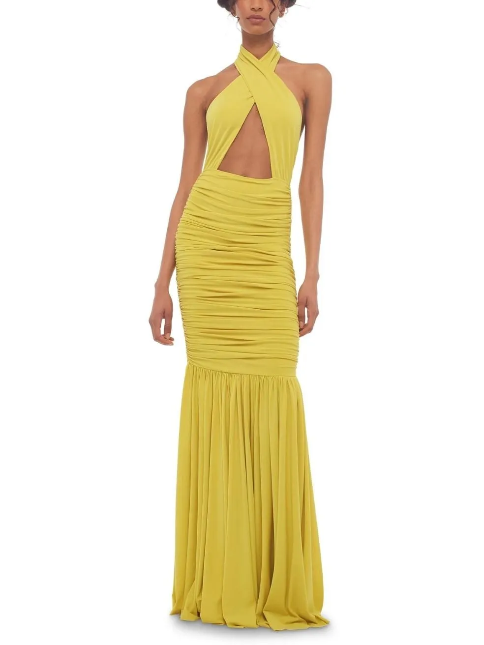 Cross Halter Fishtail Gown in Buttermilk