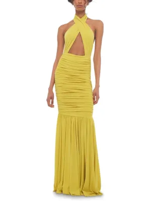 Cross Halter Fishtail Gown in Buttermilk