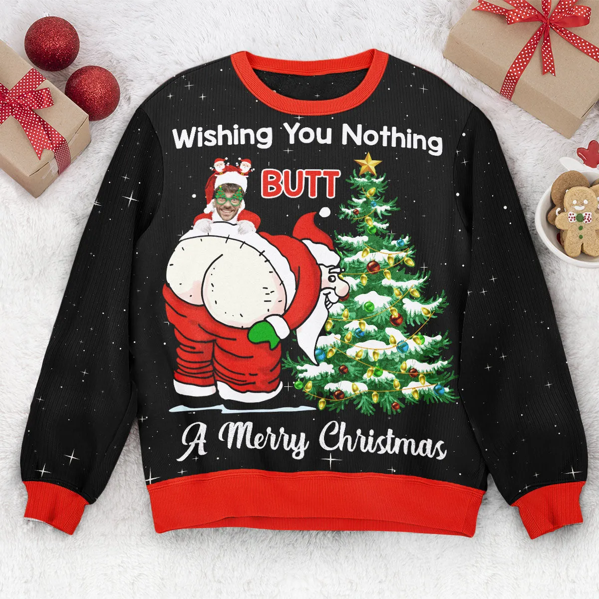 Custom Face Christmas Family Santa Claus - Personalized Photo Ugly Sweater