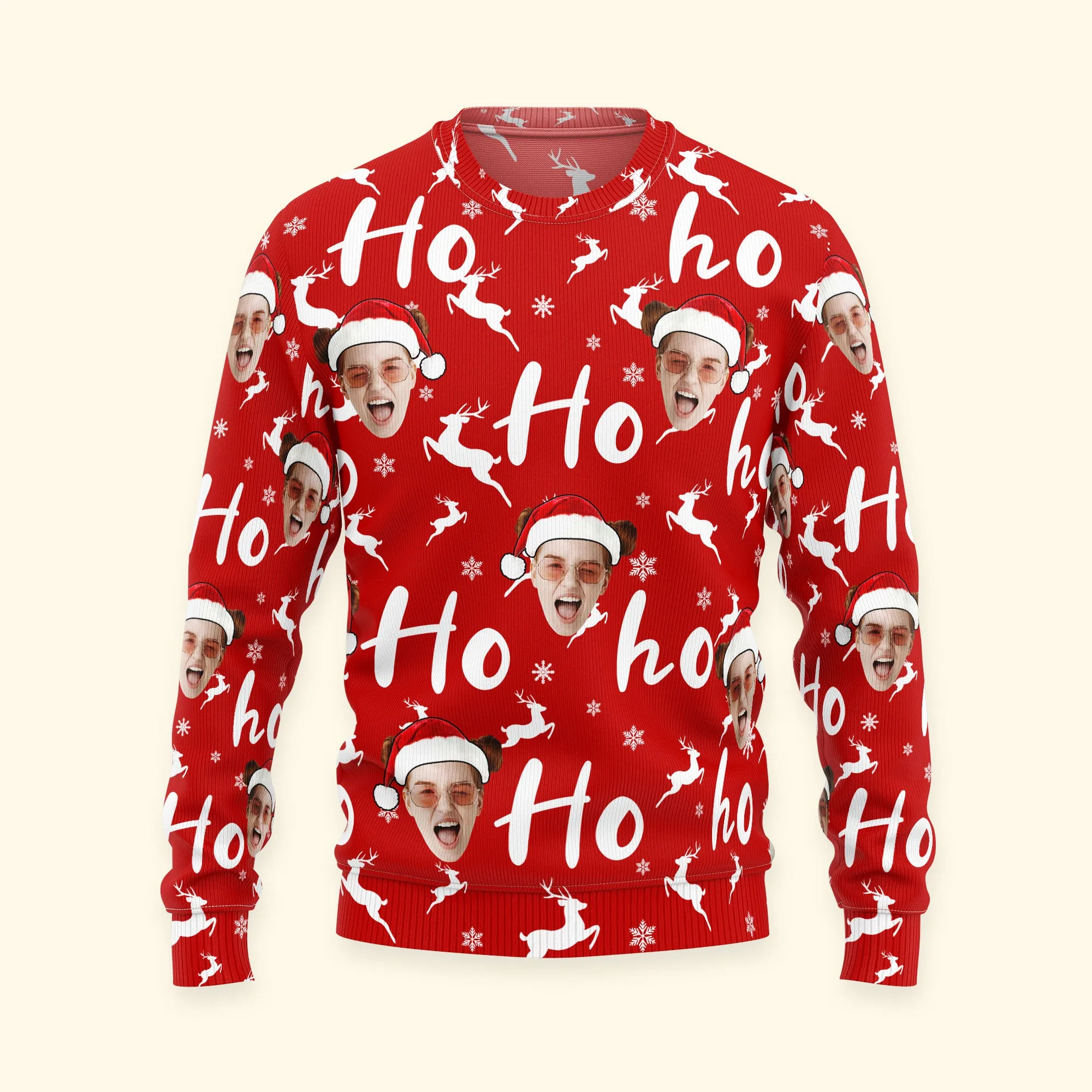 Custom Face Christmas Family Silly Hohoho - Personalized Photo Ugly Sweater