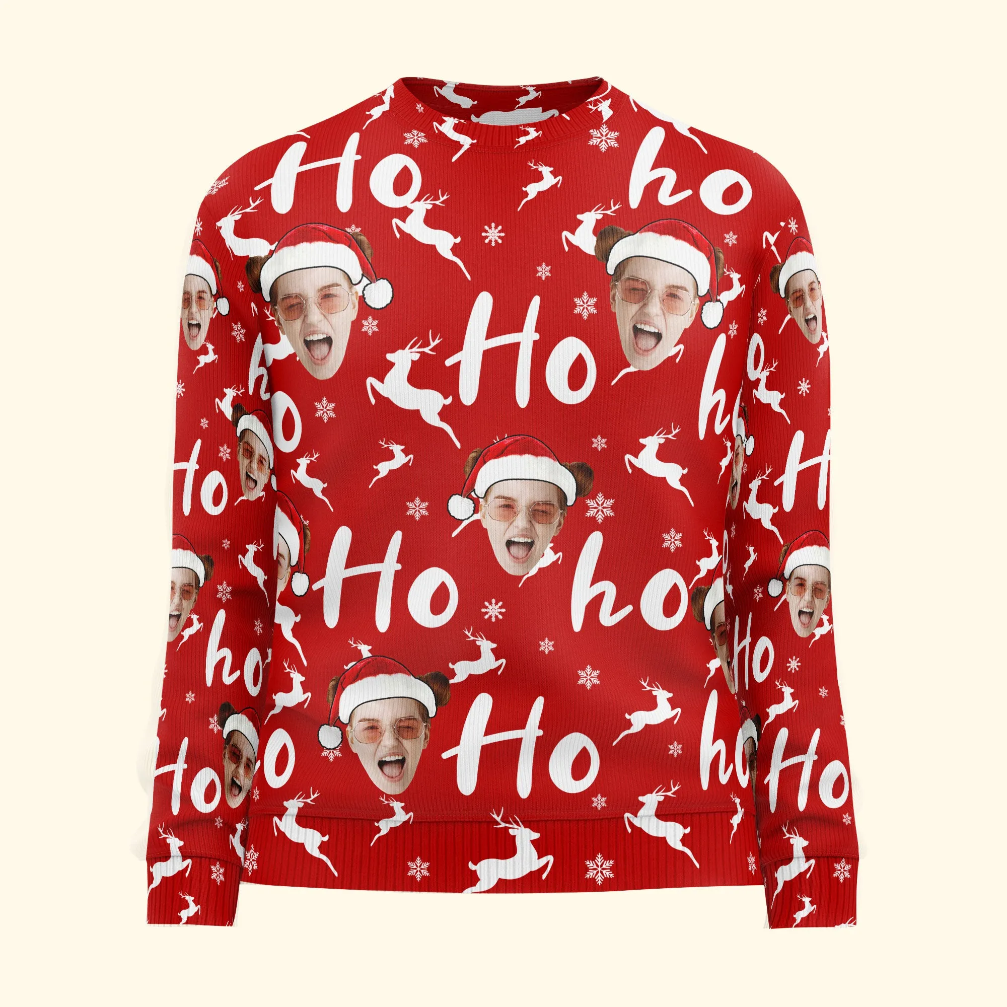 Custom Face Christmas Family Silly Hohoho - Personalized Photo Ugly Sweater
