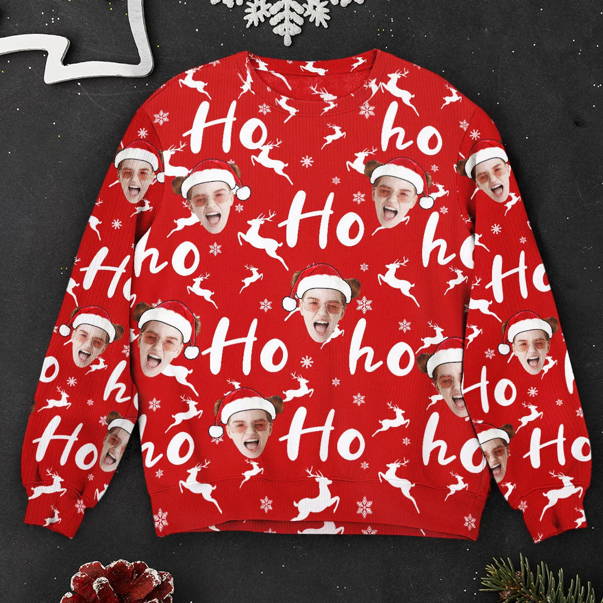 Custom Face Christmas Family Silly Hohoho - Personalized Photo Ugly Sweater