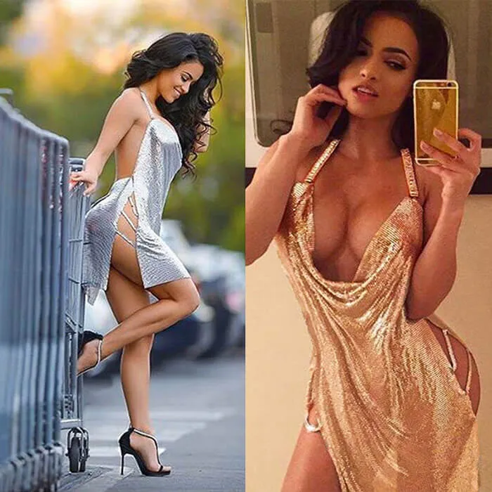 Deep V-neck Split Halter Backless Club Dress