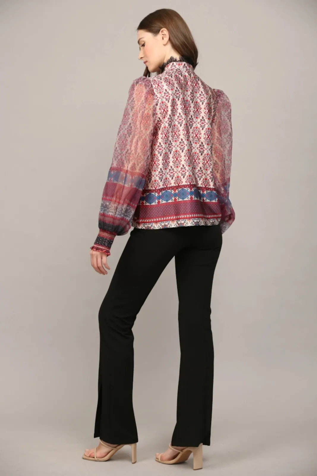Diane Lace Trim Printed Blouse