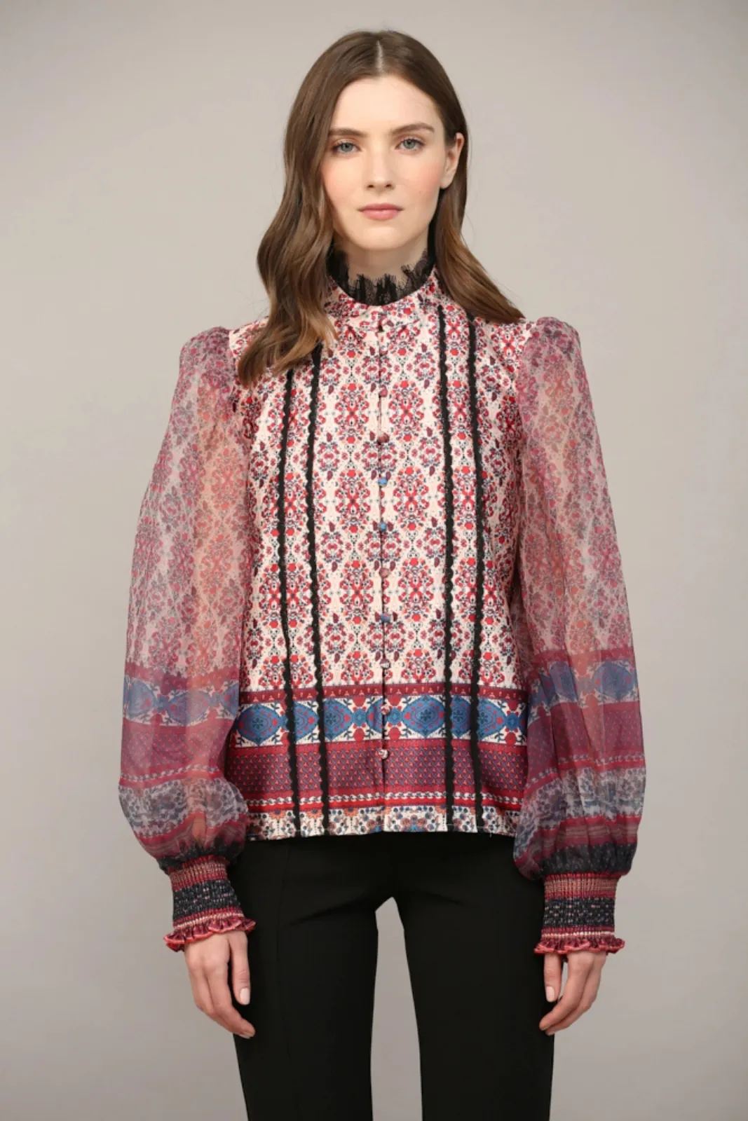 Diane Lace Trim Printed Blouse
