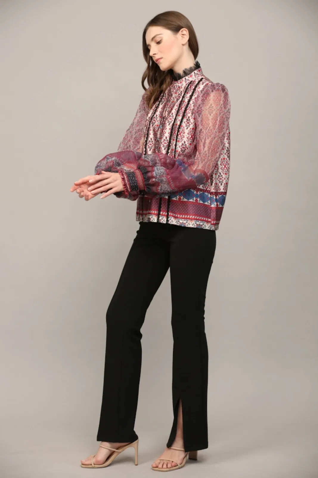 Diane Lace Trim Printed Blouse