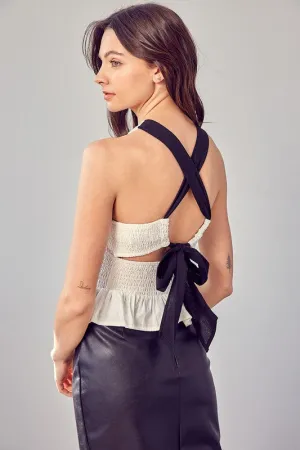DO   BE COLLECTION Cute White Smocked Criss Cross Back Top