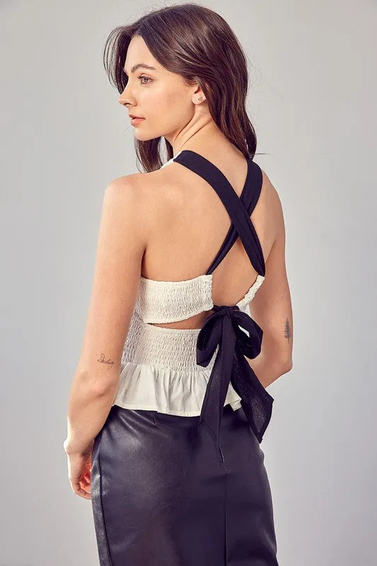 DO   BE COLLECTION Cute White Smocked Criss Cross Back Top