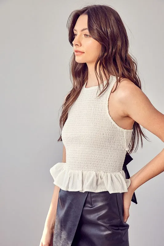 DO   BE COLLECTION Cute White Smocked Criss Cross Back Top