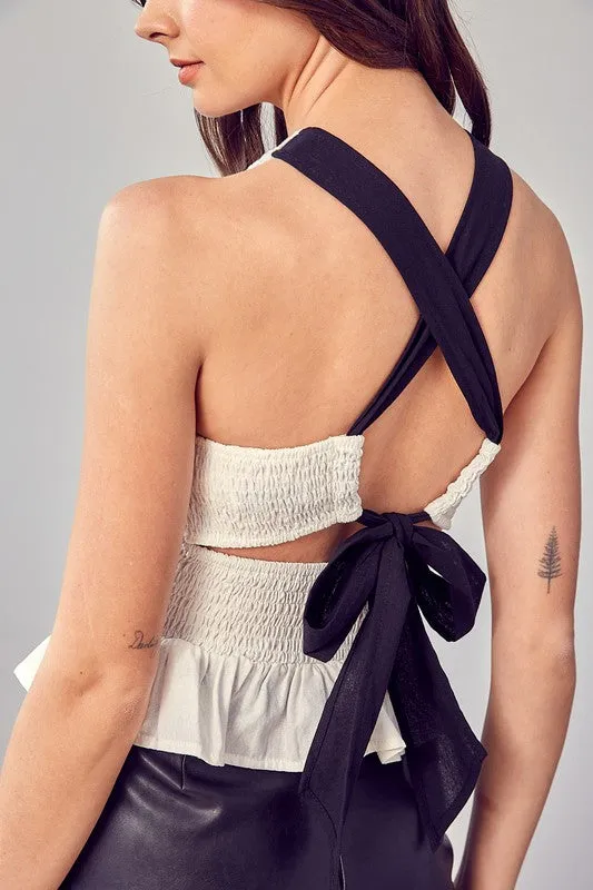 DO   BE COLLECTION Cute White Smocked Criss Cross Back Top