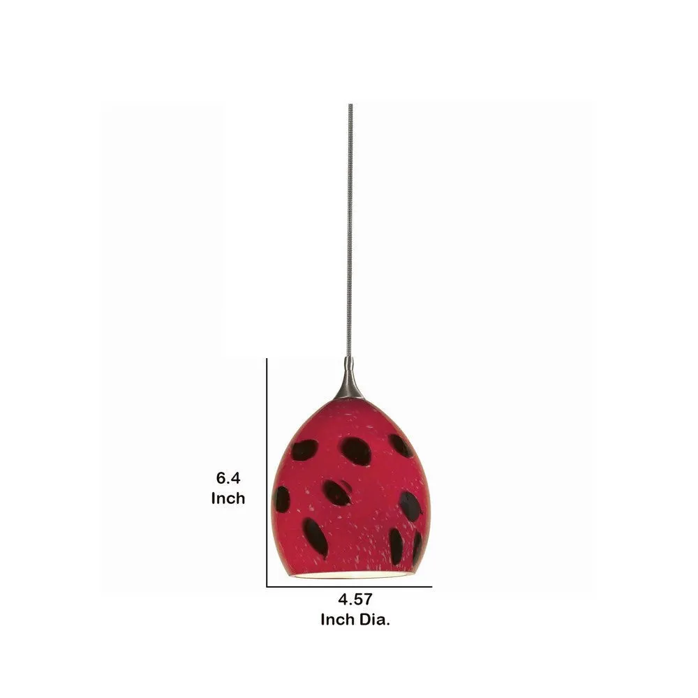 Dome Shaped Glass Shade Pendant Lighting with Cord, Red and Black By Casagear Home