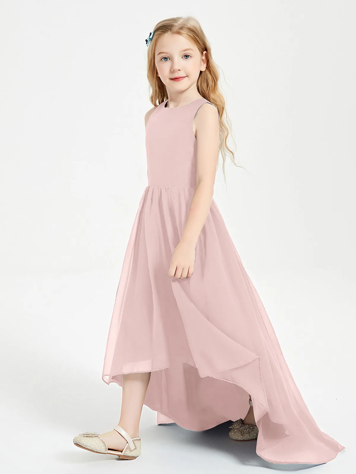 Exquisite Asymmetrical Junior Bridesmaid Dresses Scoop Neck Dusty Rose