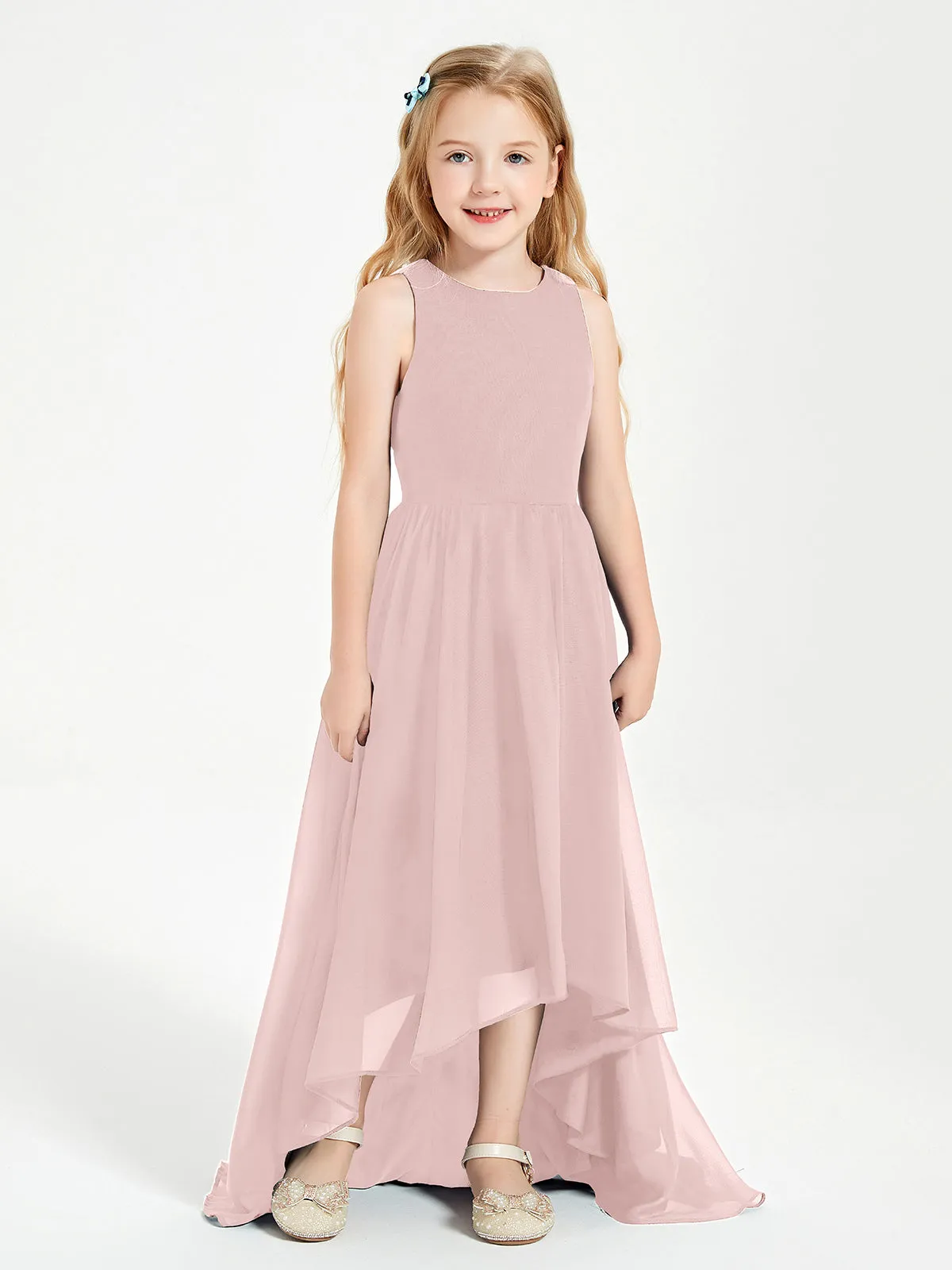 Exquisite Asymmetrical Junior Bridesmaid Dresses Scoop Neck Dusty Rose