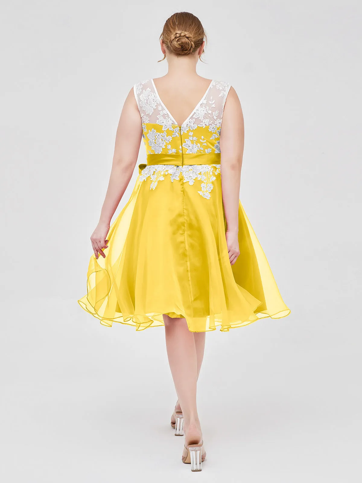 Illusion Neck Organza with Ivory Lace Appliqued Marigold Plus Size