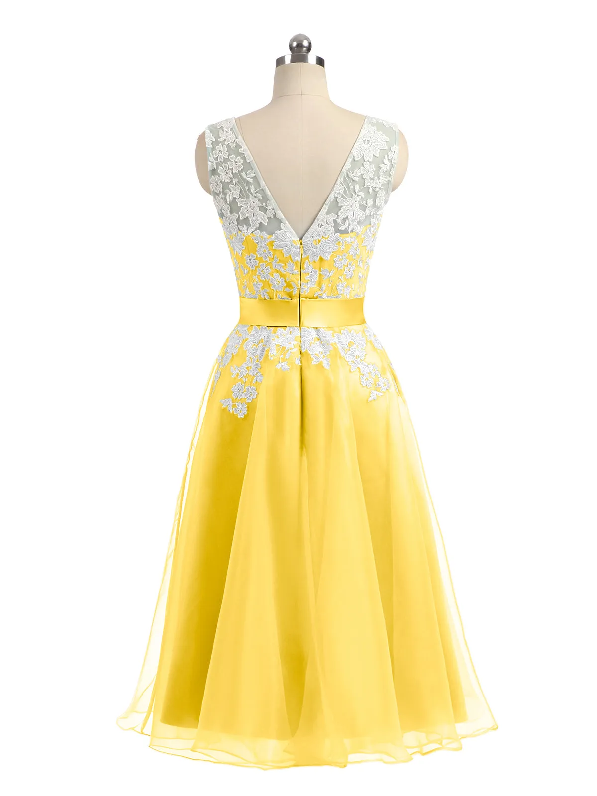 Illusion Neck Organza with Ivory Lace Appliqued Marigold Plus Size