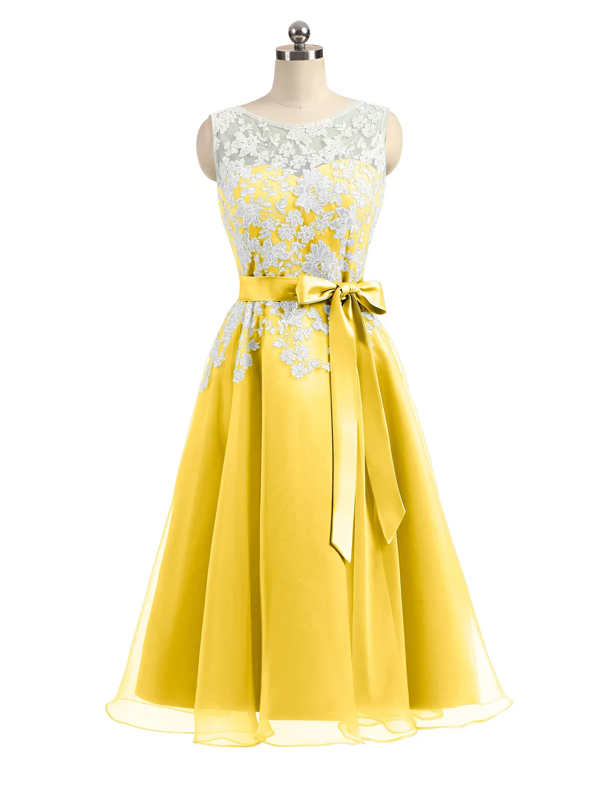 Illusion Neck Organza with Ivory Lace Appliqued Marigold Plus Size