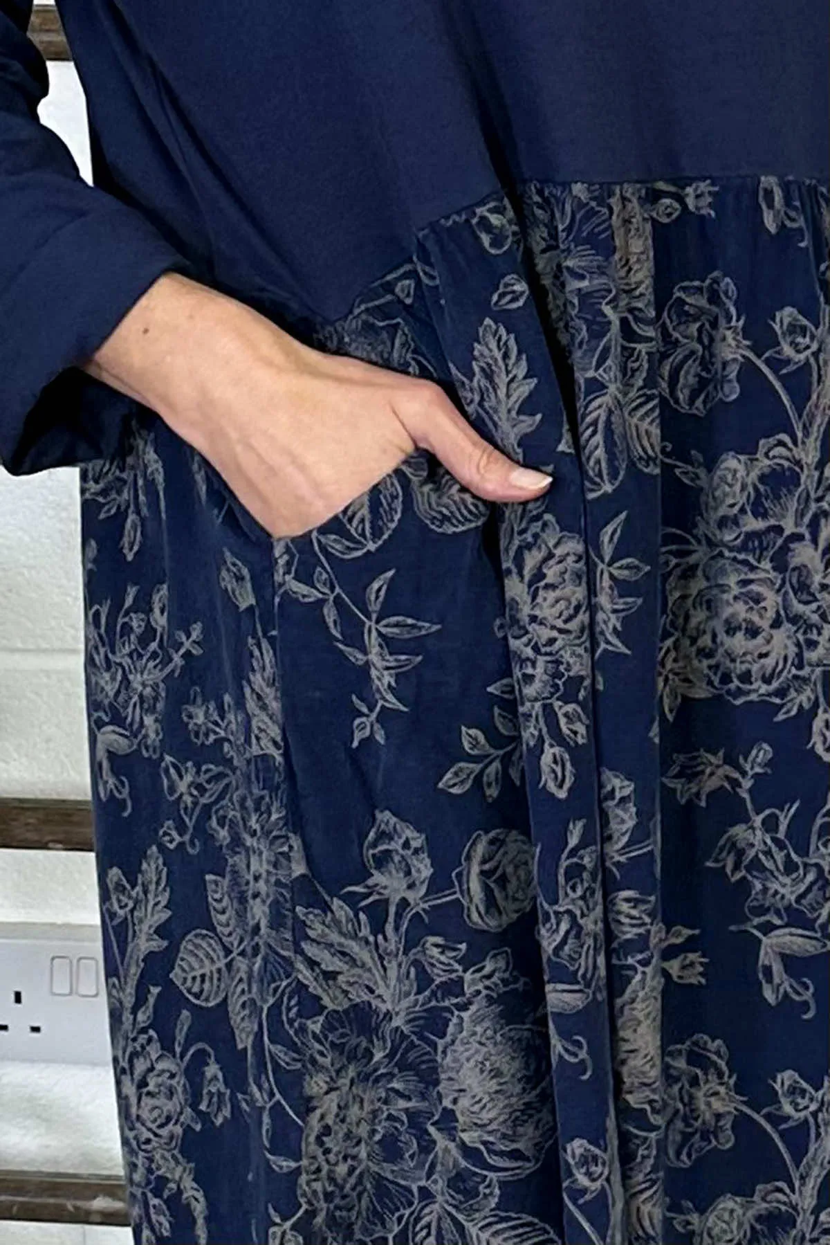 Jillian Print Cotton Dress Navy