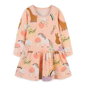 Long Sleeve Girls Dresses Cute Animals