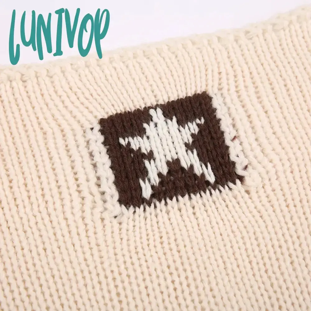 Lunivop Autumn Y2k Star Sweaters Women Casual Hollow Knitted Pullover Top Oversized Grunge Cute Long Sleeve Girl Tees Fairycore Outfits