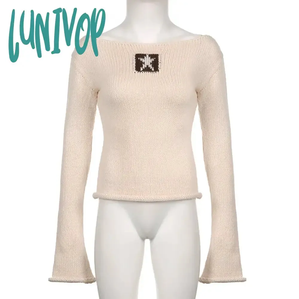 Lunivop Autumn Y2k Star Sweaters Women Casual Hollow Knitted Pullover Top Oversized Grunge Cute Long Sleeve Girl Tees Fairycore Outfits