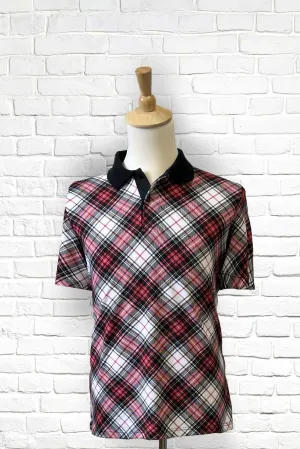 Men's Short Sleeve Adaptive Polo - Black/Red Plaid