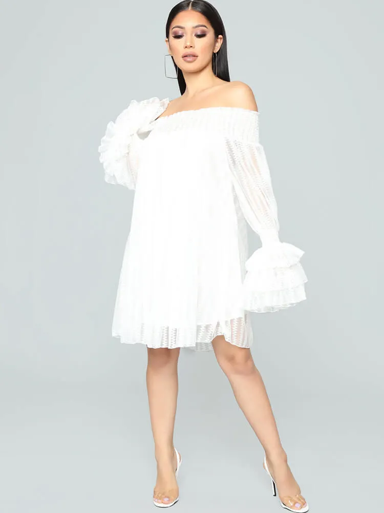 Mesh Off Shoulder Long Sleeve Mini Dresses