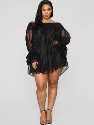 Mesh Off Shoulder Long Sleeve Mini Dresses
