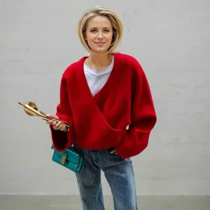 Metaversmall Casual Solid Short Knitting Sweaters For Women V Neck Long Sleeve Minimalist Loose Pullover Sweater Female Fashion Style New