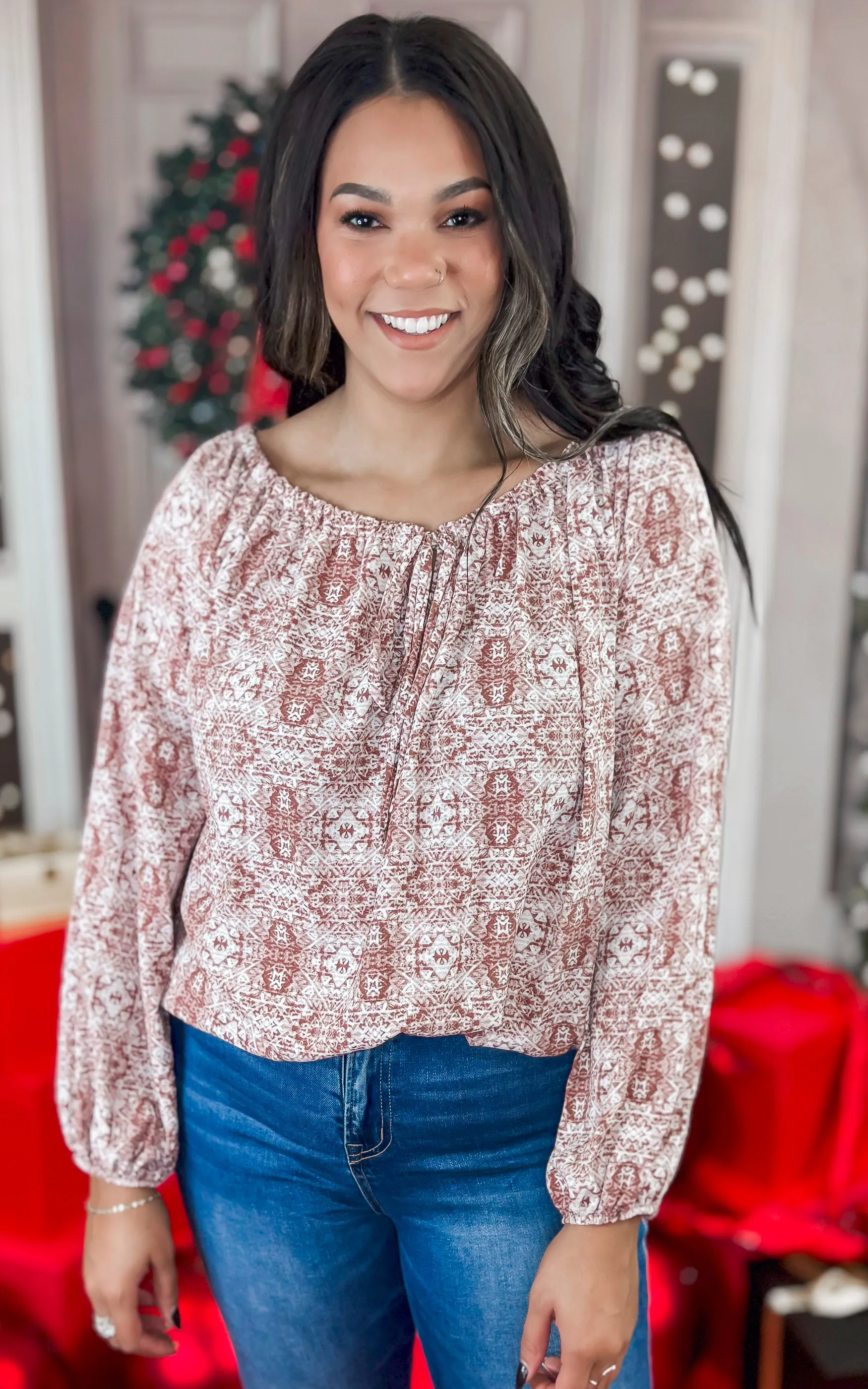 Off the Shoulder Brick Blouse