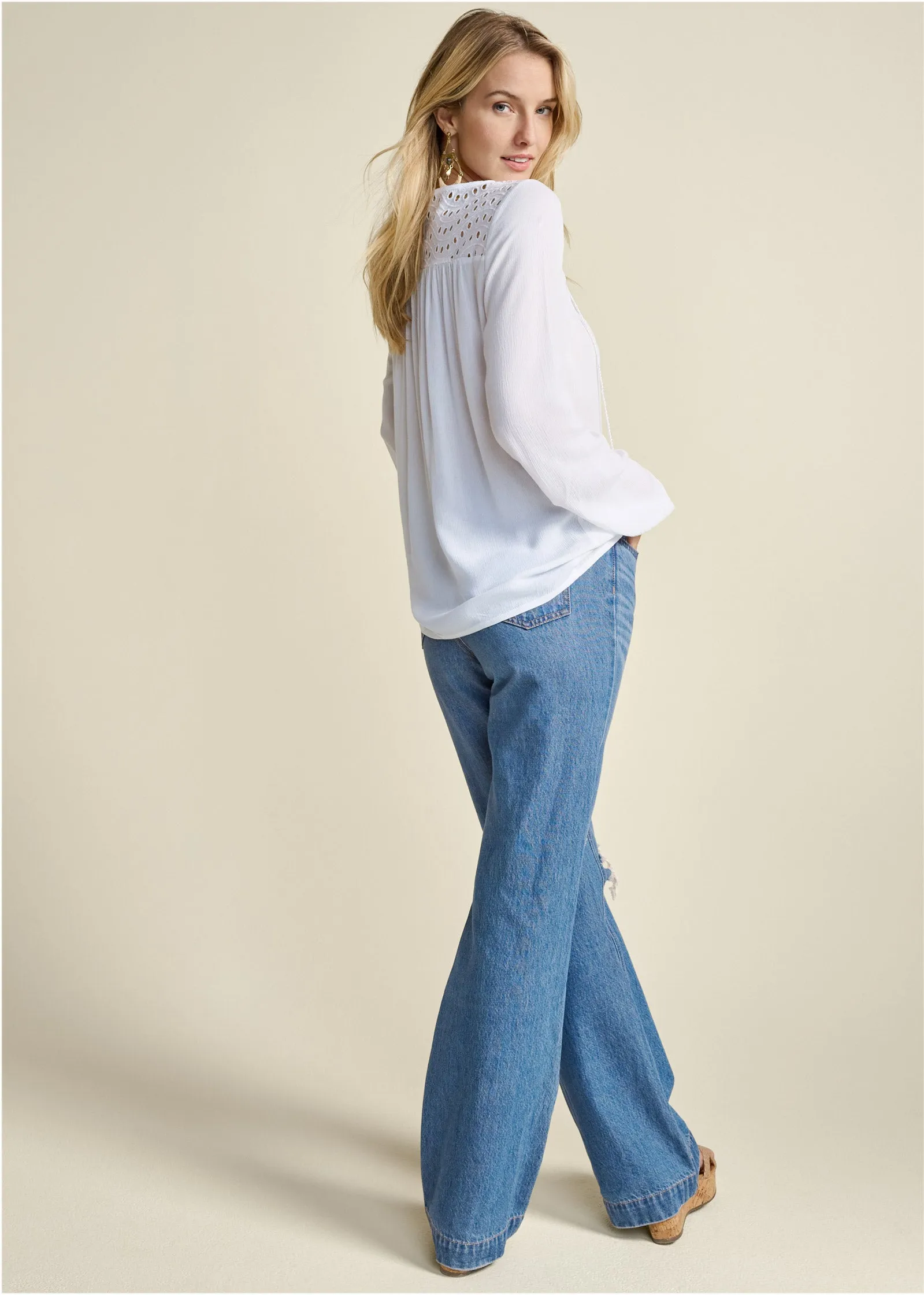 Oversize Tie-Front Blouse - White