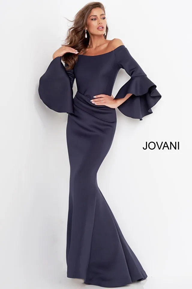 Raven | Scuba off the Shoulder Bell Sleeve Gown | Jovani 59993