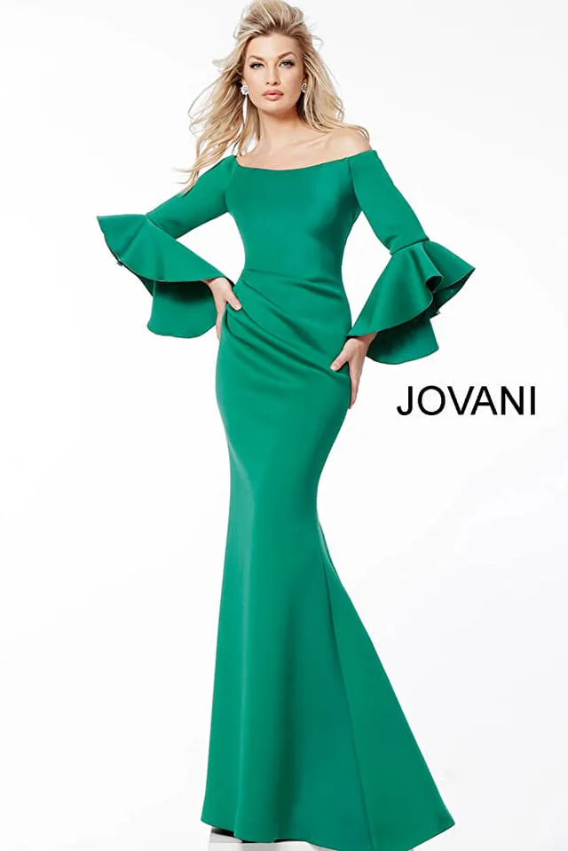 Raven | Scuba off the Shoulder Bell Sleeve Gown | Jovani 59993