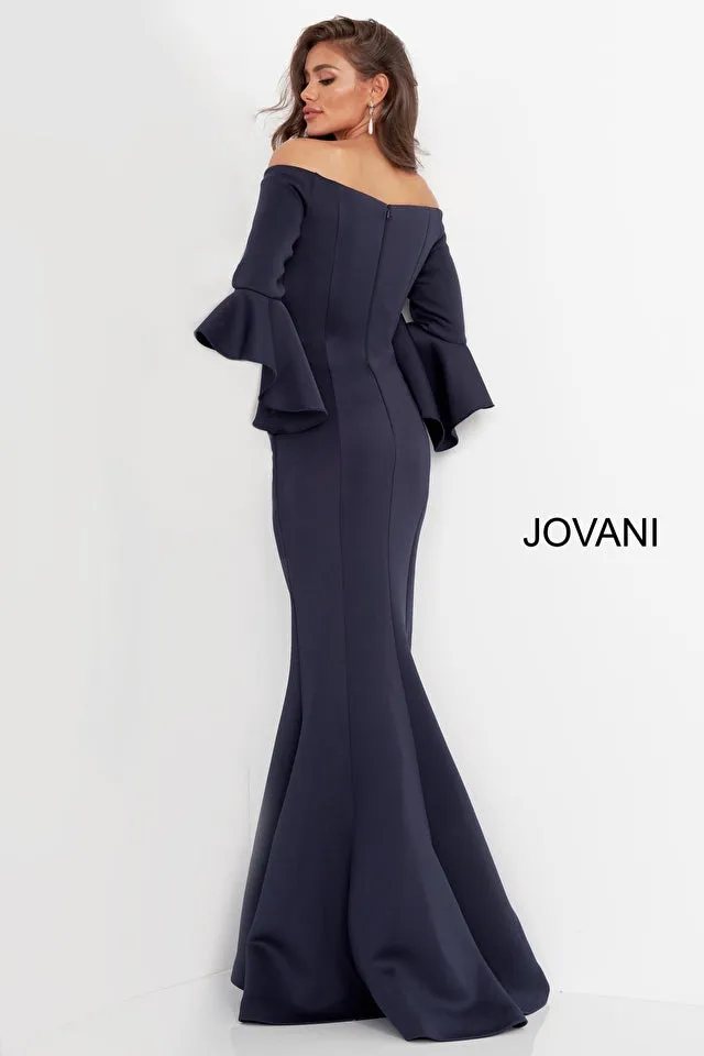 Raven | Scuba off the Shoulder Bell Sleeve Gown | Jovani 59993